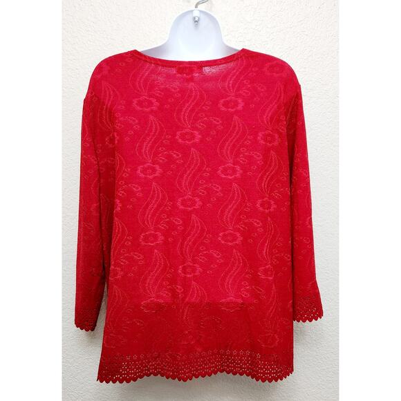 Rebecca Malone Petites Red Button Up Cardigan Sweater PXL Scalloped Hem Soft - Picture 5 of 7